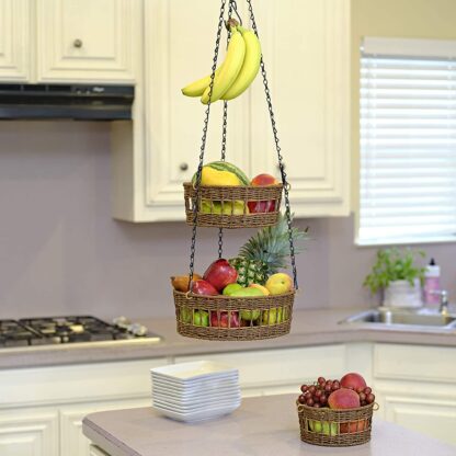 Woven 3 tier hanging fruit basket