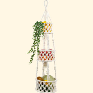 3 Tier Woven Macrame Hanging Basket with Fruit