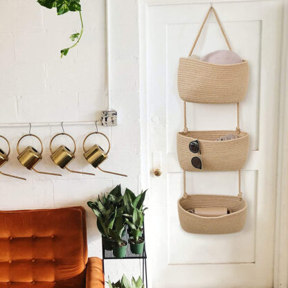 Woven Baskets Hanging Over Door