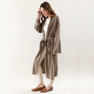 calf length chocolate color cashmere front tie robe