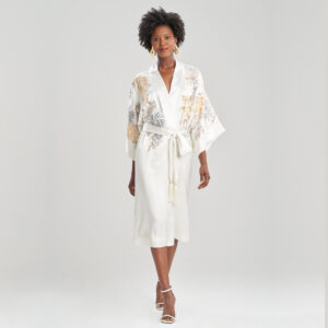 white embroidered front tie robe