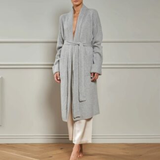 long, grey, wool cashmere open front robe